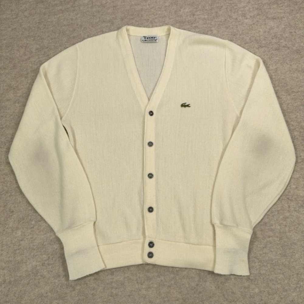 Vintage Izod Lacoste Sweater Size M / L‎  Yellow Button Cardigan V Neck 70s